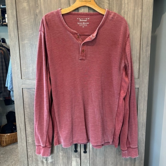 Lucky Brand Other - Lucky Brand XL Venice Burnout Henley Waffle Knit Thermal Rust Red